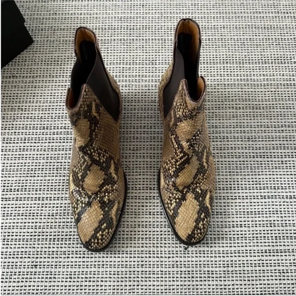 SAINT LAURENT Wyatt Python Snake Embossed Chelsea Boots Size36.5 Tan Brown